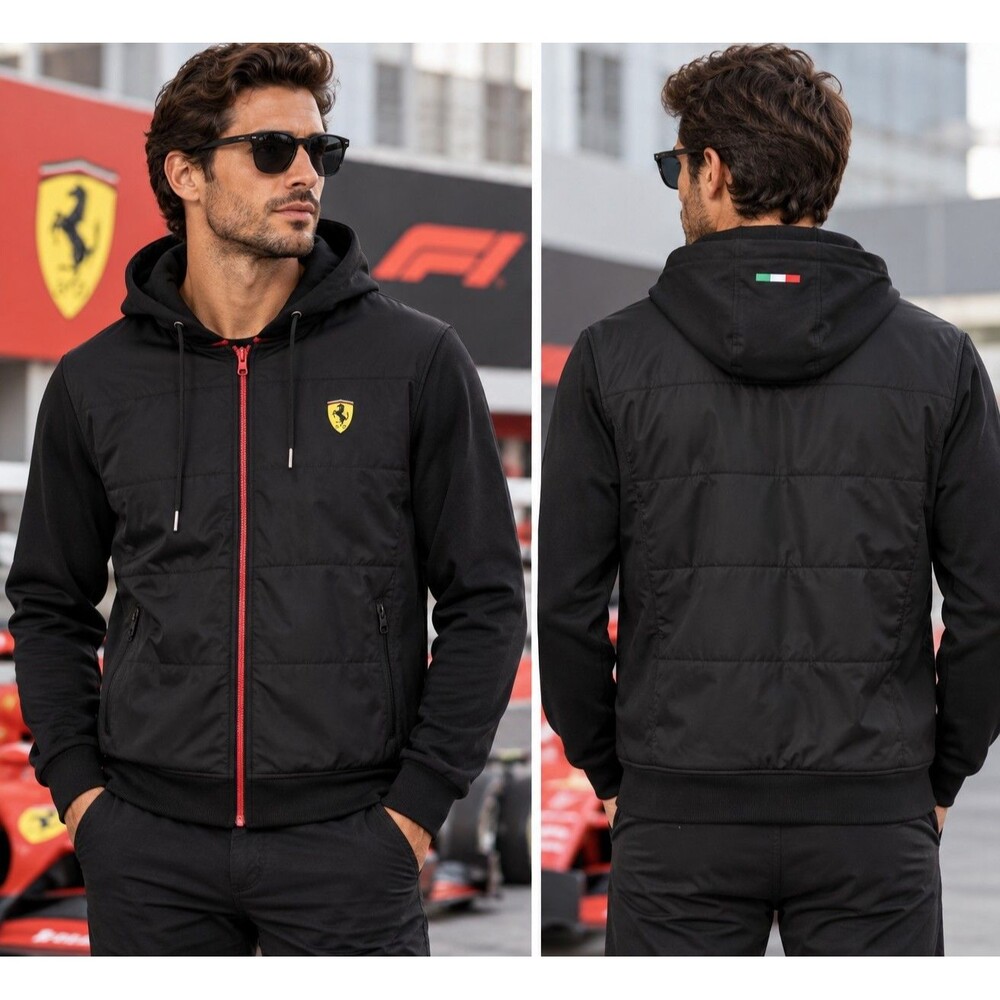 Ferrari Official Licensed Men’s Hooded Jacket Black Red Full Zip Size L